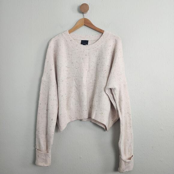 NWT Lumiere Confetti Speckled Wool Blend Dolman Sweater Pink Cream Long L - Picture 1 of 8